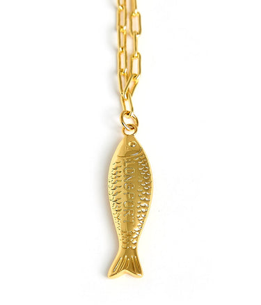 Fish - Beach Town - Small Paper Clip Chain Necklace - 18k Gold Plated 18 Inches - Lisi Lerch