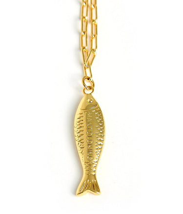 Fish - Beach Town - Small Paper Clip Chain Necklace - 18k Gold Plated 18 Inches - Lisi Lerch