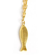 Fish - Beach Town - Small Paper Clip Chain Necklace - 18k Gold Plated 18 Inches - Lisi Lerch
