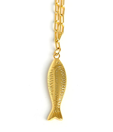 Fish - Beach Town - Small Paper Clip Chain Necklace - 18k Gold Plated 18 Inches - Lisi Lerch