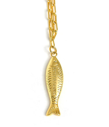 Fish - Beach Town - Small Paper Clip Chain Necklace - 18k Gold Plated 18 Inches - Lisi Lerch