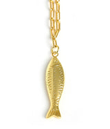 Fish - Beach Town - Small Paper Clip Chain Necklace - 18k Gold Plated 18 Inches - Lisi Lerch