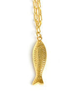 Fish - Beach Town - Small Paper Clip Chain Necklace - 18k Gold Plated 18 Inches - Lisi Lerch