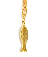 Fish - Beach Town - Small Paper Clip Chain Necklace - 18k Gold Plated 18 Inches - Lisi Lerch