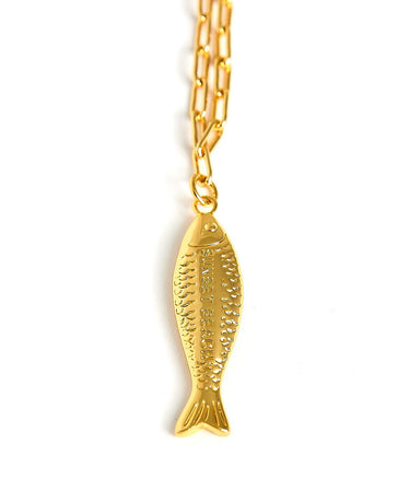 Fish - Beach Town - Small Paper Clip Chain Necklace - 18k Gold Plated 18 Inches - Lisi Lerch