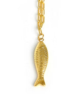 Fish - Beach Town - Small Paper Clip Chain Necklace - 18k Gold Plated 18 Inches - Lisi Lerch