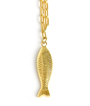 Fish - Beach Town - Small Paper Clip Chain Necklace - 18k Gold Plated 18 Inches - Lisi Lerch