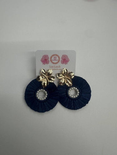 Flower Top with Navy Circle and Pearl Earring - Sample Sale Final Sale - Lisi Lerch