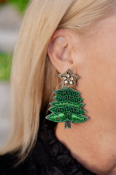 Forrest Green - Christmas Tree Beaded Earrings - Lisi Lerch