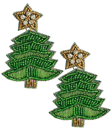 Forrest Green - Christmas Tree Beaded Earrings - Lisi Lerch