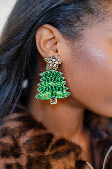 Forrest Green - Christmas Tree Beaded Earrings - Lisi Lerch