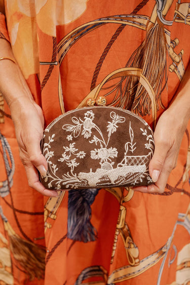 Garden Party-Brown Combo- Embroidered Clutch - Lisi Lerch