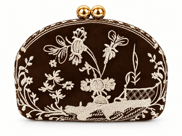 Garden Party-Brown Combo- Embroidered Clutch - Lisi Lerch