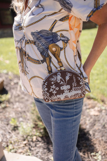 Garden Party-Brown Combo- Embroidered Clutch - Lisi Lerch