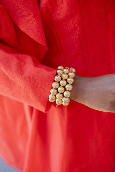 Georgia Beaded Bracelet Stack - 3 - 14mm All Gold Bracelets - Lisi Lerch