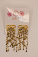 Gold Bow & Beaded Fringe Earrings -Sample Sale- Final Sale - Lisi Lerch