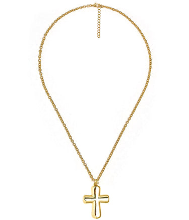 Puffy Cross Necklace with gold chain - 18k Plated Necklace