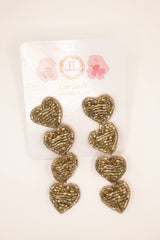 Gold Heart Beaded Drop Earrings -Sample Sale- Final Sale - Lisi Lerch