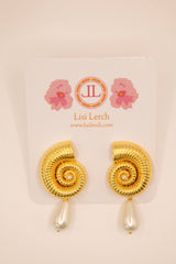 Gold Seashell & Pearl Drop Earrings -Sample Sale- Final Sale - Lisi Lerch