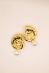 Gold Seashell & Small Pearl Drop Earrings -Sample Sale- Final Sale - Lisi Lerch