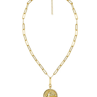 Horsehead Disc Charm Necklace - Paperclip Chain - 18k Gold Plated - Lisi Lerch