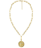 Horsehead Disc Charm Necklace - Paperclip Chain - 18k Gold Plated - Lisi Lerch