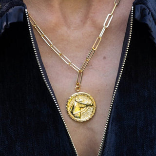 Horsehead Disc Charm Necklace - Paperclip Chain - 18k Gold Plated - Lisi Lerch