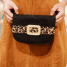 Ivy Black Suede Clutch- Cheetah Print Band- Gold Buckle - Lisi Lerch