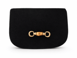 Ivy Black Suede Clutch- Gold Charm - Lisi Lerch