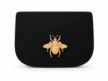Ivy Black Suede Clutch- Gold Charm - Lisi Lerch