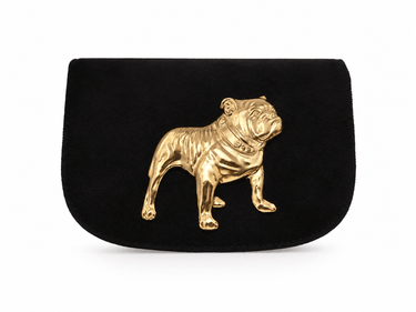 Ivy Black Suede Clutch- Gold Charm - Lisi Lerch