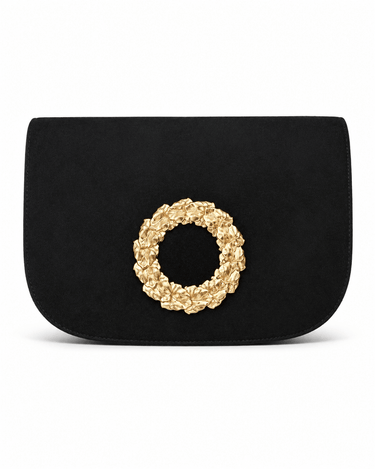 Ivy Black Suede Clutch- Gold Charm - Lisi Lerch