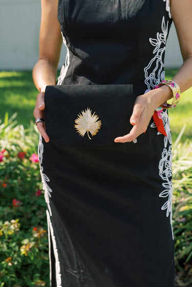 Ivy Black Suede Clutch- Gold Charm - Lisi Lerch