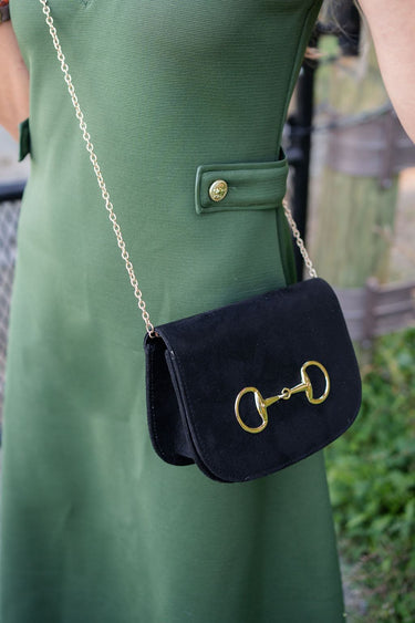 Ivy Black Suede Clutch- Gold Charm - Lisi Lerch