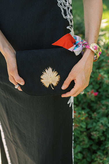Ivy Black Suede Clutch- Gold Charm - Lisi Lerch