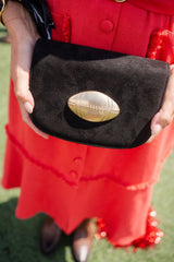 Ivy Black Suede Clutch- Gold Charm - Lisi Lerch