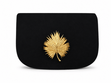 Ivy Black Suede Clutch- Gold Charm - Lisi Lerch