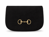 Ivy Black Suede Clutch- Gold Charm - Lisi Lerch