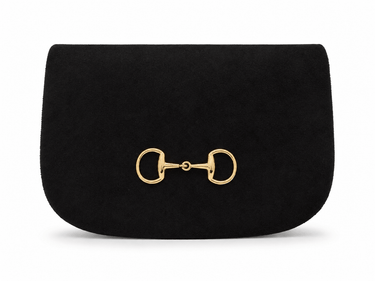 Ivy Black Suede Clutch- Gold Charm - Lisi Lerch