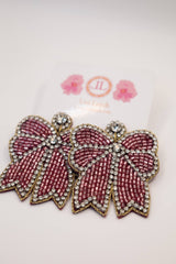 Kay Pink Beaded Bow Earrings -Sample Sale- Final Sale - Lisi Lerch
