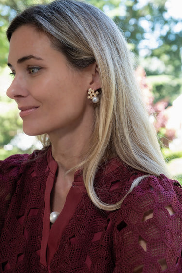 Kennedy Earrings - Rhinestone & Pearl - 18k Gold Plated - Kristin Kennedy Collection - Lisi Lerch