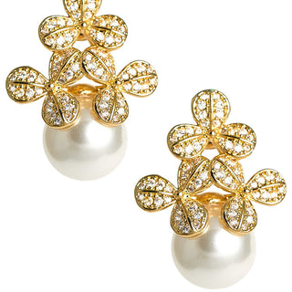 Kennedy Earrings - Rhinestone & Pearl - 18k Gold Plated - Kristin Kennedy Collection - Lisi Lerch