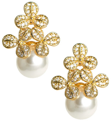 Kennedy Earrings - Rhinestone & Pearl - 18k Gold Plated - Kristin Kennedy Collection - Lisi Lerch