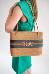 Large Charlotte - Black/Green Red Stipe Layer with Horseshoe Snaffle - Lisi Lerch