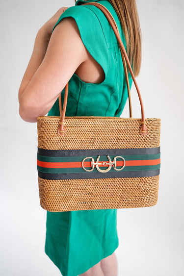 Large Charlotte - Black/Green Red Stipe Layer with Horseshoe Snaffle - Lisi Lerch