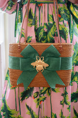 Large Charlotte - Green Linen Fluffy Bow with XL Bee - Lisi Lerch