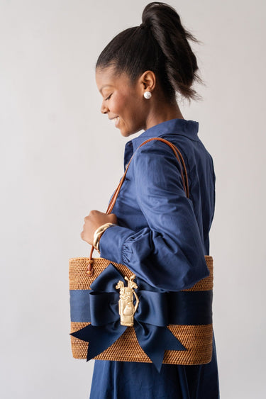 Large Charlotte - Navy Fluffy Bow with Golf Bag - Lisi Lerch