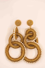 Large Gold Woven Pearl Statement Earrings -Sample Sale- Final Sale - Lisi Lerch