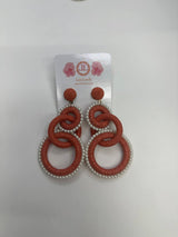  Large Orange Woven Fabric Chain Link Earring - Sample Sale Final Sale 
