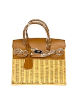 Large Wicker Handbag with Camel Faux Leather - Sample Sale- Final Sale - Lisi Lerch
